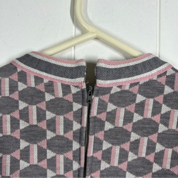 VTG Leslie Fay Knits Gray and Pink 60s Mod Long Sleeve Maxi Dress - Picture 4 of 7